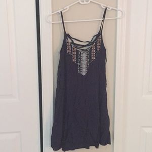 Patterned Blue Tank Top with Laced Back
